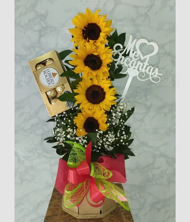 018-Balde girasoles con chocolates